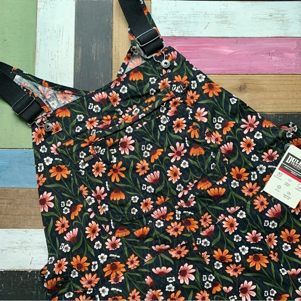 NWT Duluth XXL x29L Heirloom Gardening Bib Overalls Black Cornflowers Farm Bibs - Picture 1 of 6